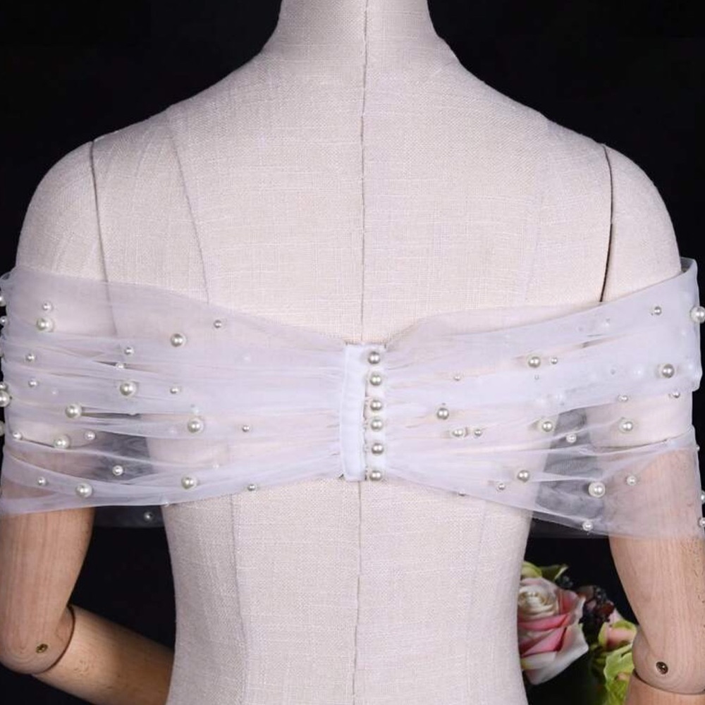 Anthropologie Pearl Tulle Bridal Wrap | Off-Shoulder Sheer Wedding Shawl - Picture 2 of 3